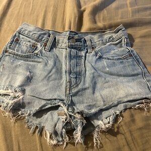 Levi's Light Blue Frayed Denim Shorts